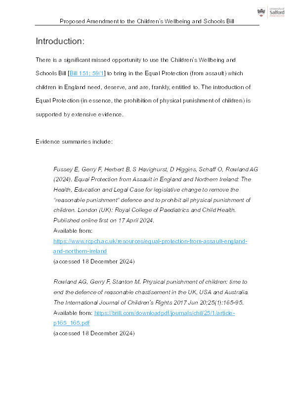 PROPOSED Amendment To The Children's Wellbeing And Schools Bill Thumbnail