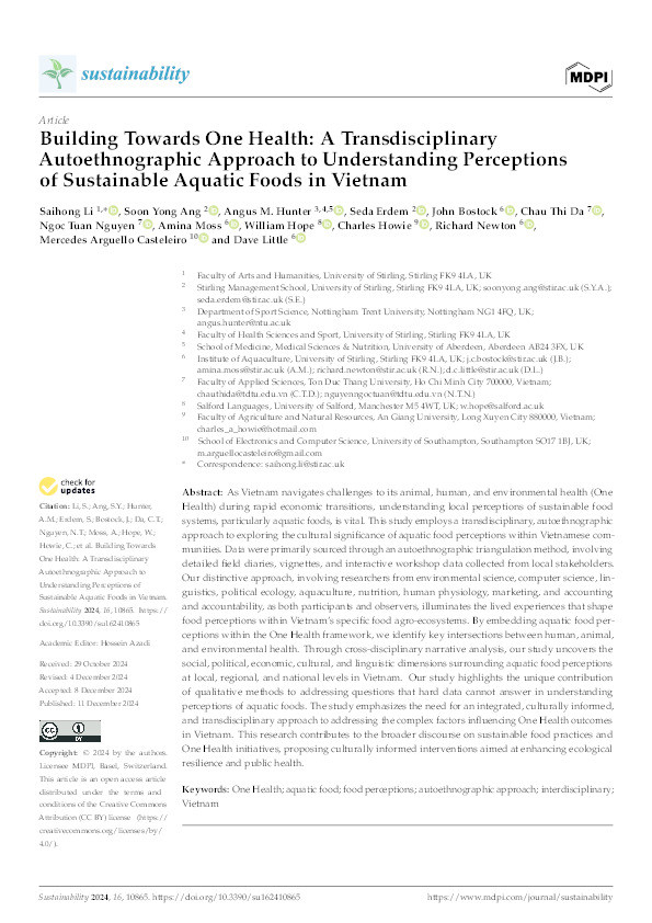 Building Towards One Health: A Transdisciplinary Autoethnographic Approach to Understanding Perceptions of Sustainable Aquatic Foods in Vietnam Thumbnail