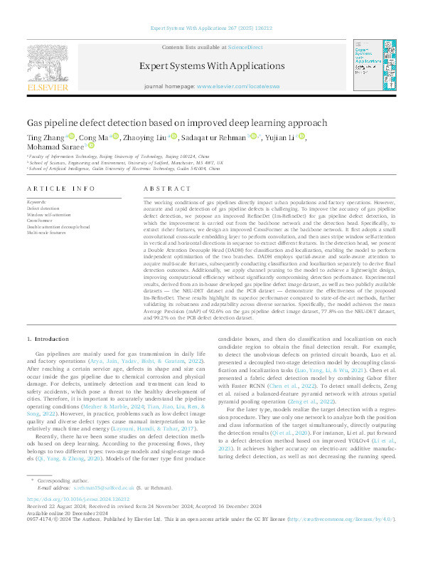 Gas pipeline defect detection based on improved deep learning approach Thumbnail