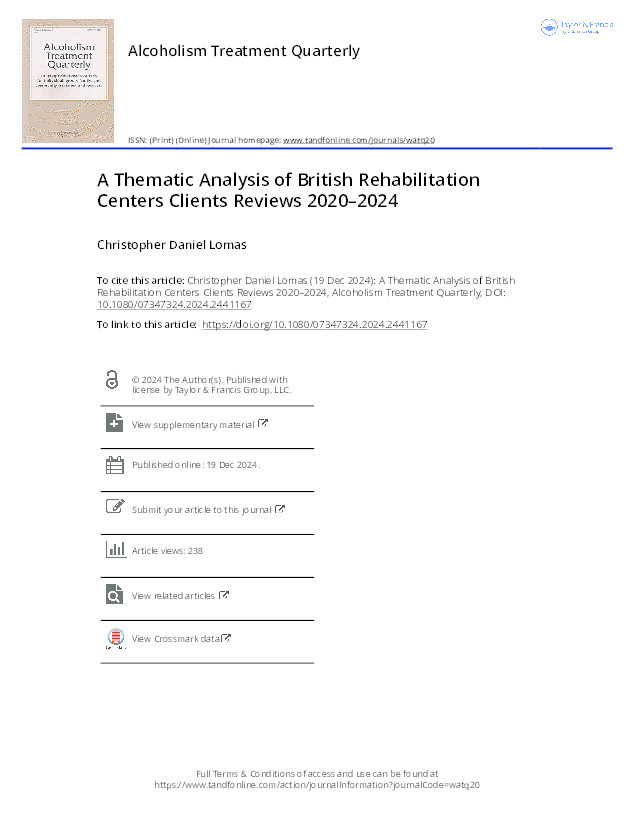 A Thematic Analysis of British Rehabilitation Centers Clients Reviews 2020–2024 Thumbnail