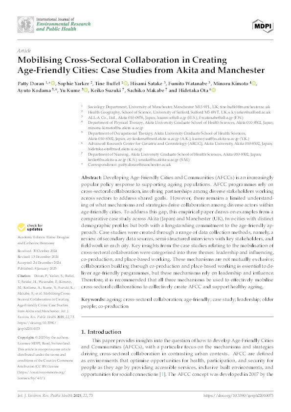 Mobilising Cross-Sectoral Collaboration in Creating Age-Friendly Cities: Case Studies from Akita and Manchester Thumbnail