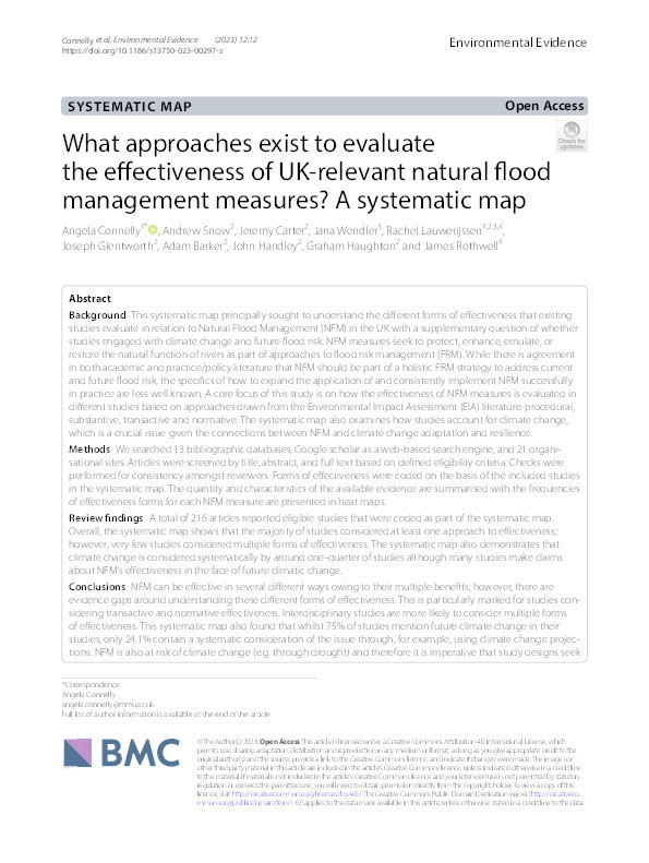 What approaches exist to evaluate the effectiveness of UK-relevant natural flood management measures? A systematic map Thumbnail