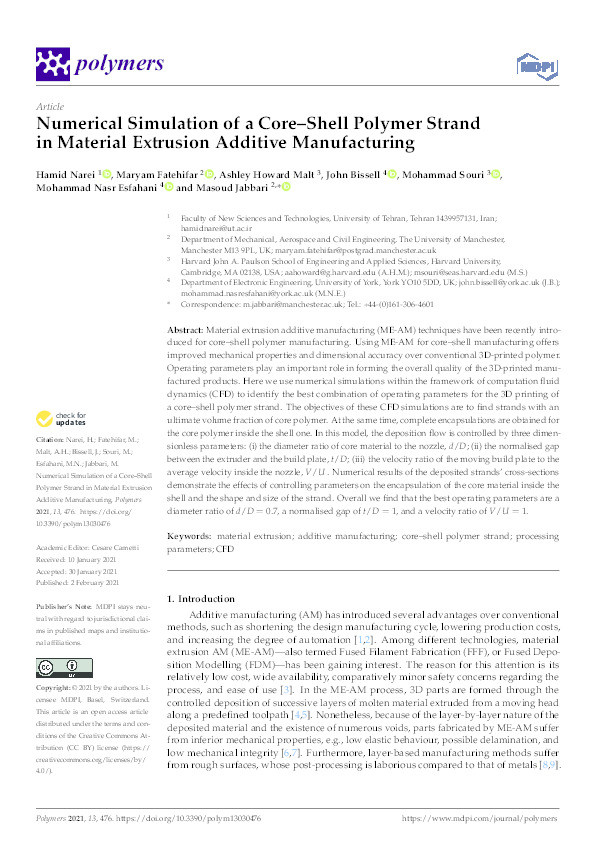 Numerical Simulation of a Core–Shell Polymer Strand in Material Extrusion Additive Manufacturing Thumbnail