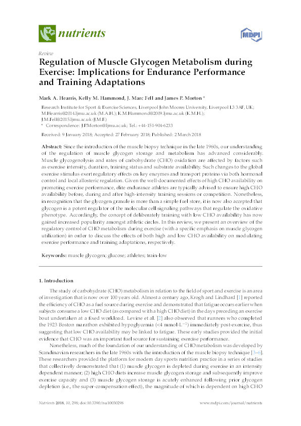 Regulation of Muscle Glycogen Metabolism during Exercise: Implications for Endurance Performance and Training Adaptations Thumbnail