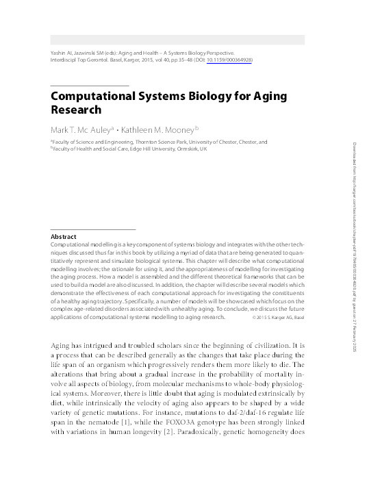 Computational Systems Biology for Aging Research Thumbnail