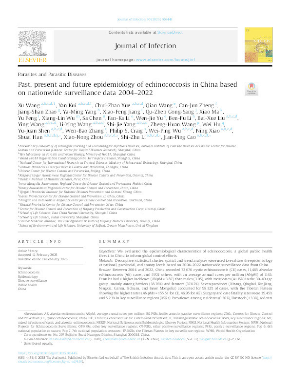Past, present and future epidemiology of echinococcosis in China based on nationwide surveillance data 2004–2022 Thumbnail