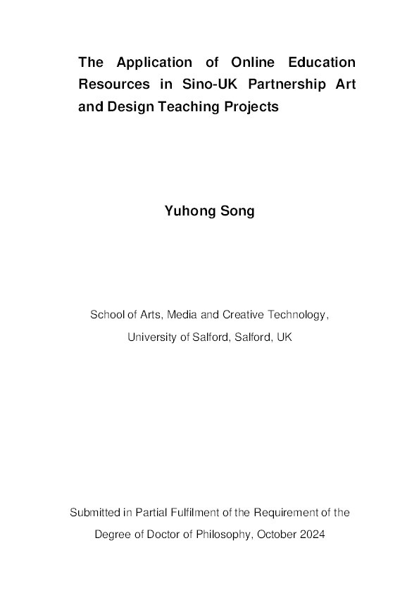 The Application of Online Education Resources in Sino-UK Partnership Art and Design Teaching Projects Thumbnail