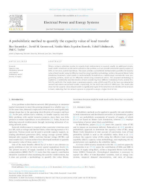 A probabilistic method to quantify the capacity value of load transfer Thumbnail