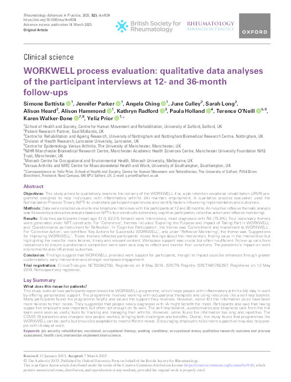 WORKWELL process evaluation: qualitative data analyses of the participant interviews at 12- and 36-month follow-ups Thumbnail
