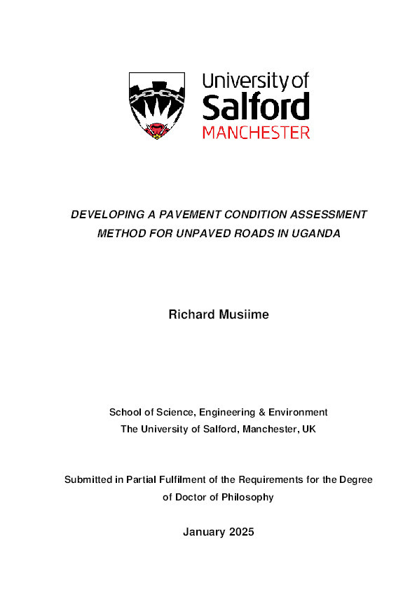 DEVELOPING A PAVEMENT CONDITION ASSESSMENT METHOD FOR UNPAVED ROADS IN UGANDA Thumbnail