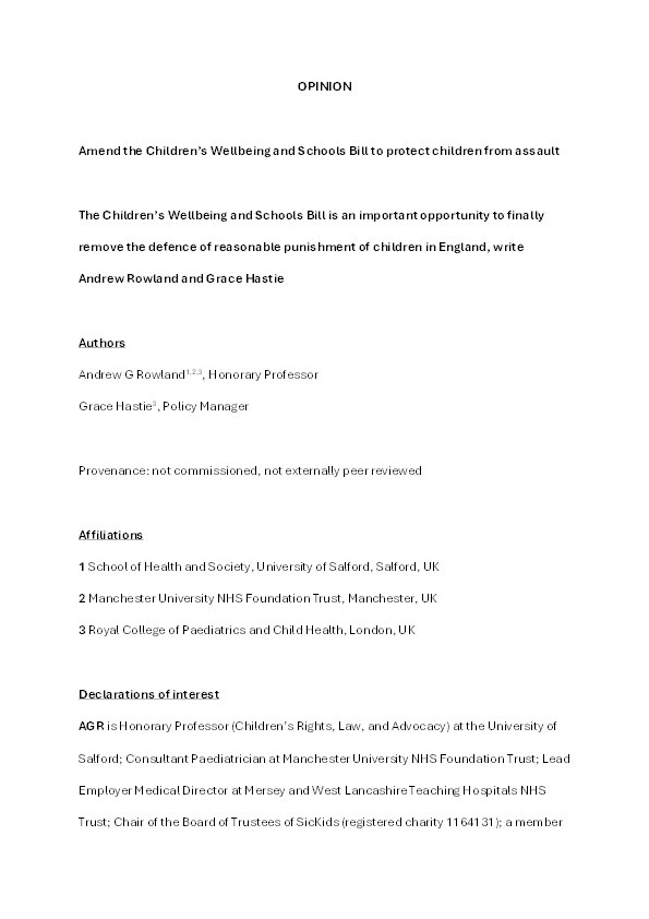 Amend the Children’s Wellbeing and Schools Bill to protect children from assault Thumbnail