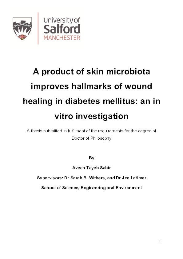 A product of skin microbiota  improves hallmarks of wound  healing in diabetes mellitus: an in  vitro investigation Thumbnail