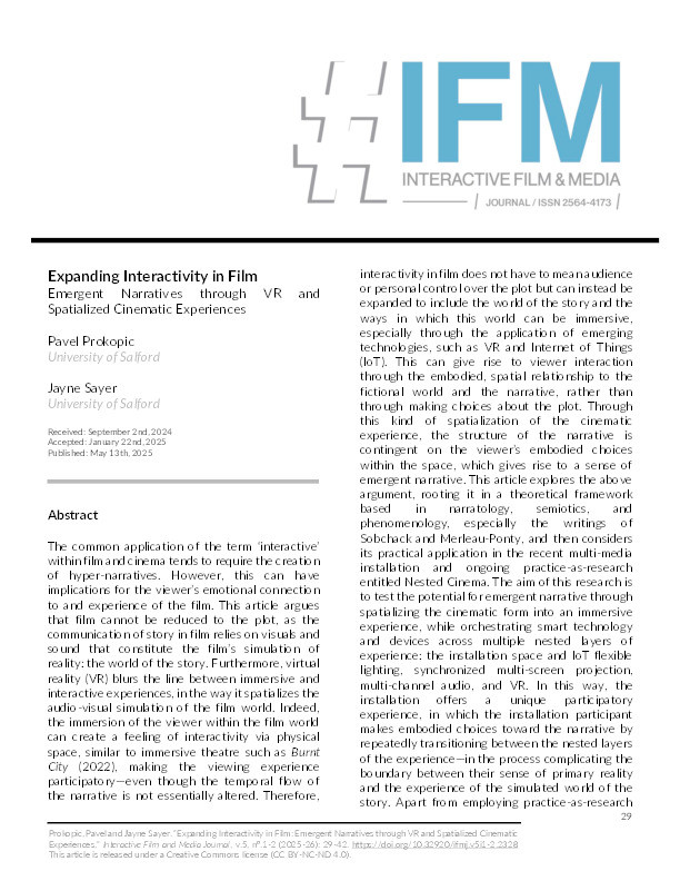 Expanding Interactivity in Film: Emergent Narratives through VR and Spatialized Cinematic Experiences Thumbnail