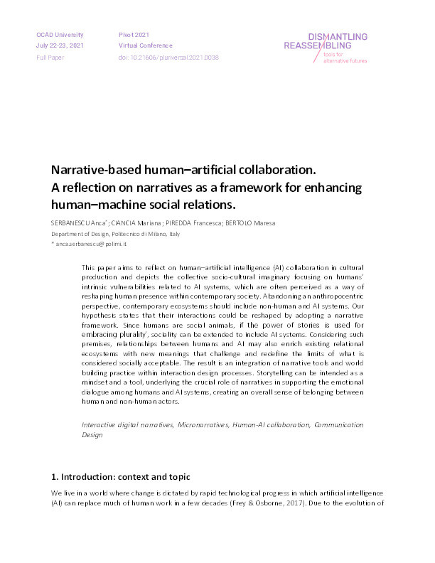 Narrative-based human–artificial collaboration: A reflection on narratives as a framework for enhancinghuman–machine social relations Thumbnail