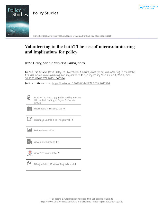 Volunteering in the bath? The rise of microvolunteering and implications for policy Thumbnail