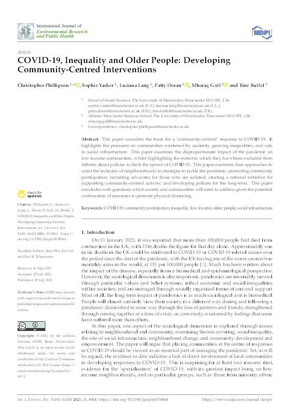 COVID-19, Inequality and Older People: Developing Community-Centred Interventions Thumbnail
