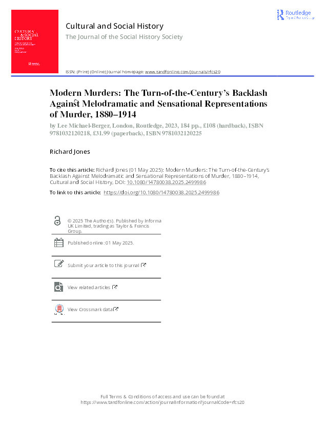 Book Review: Modern Murders: The Turn-of-the-Century’s Backlash Against Melodramatic and Sensational Representations of Murder, 1880–1914 Thumbnail