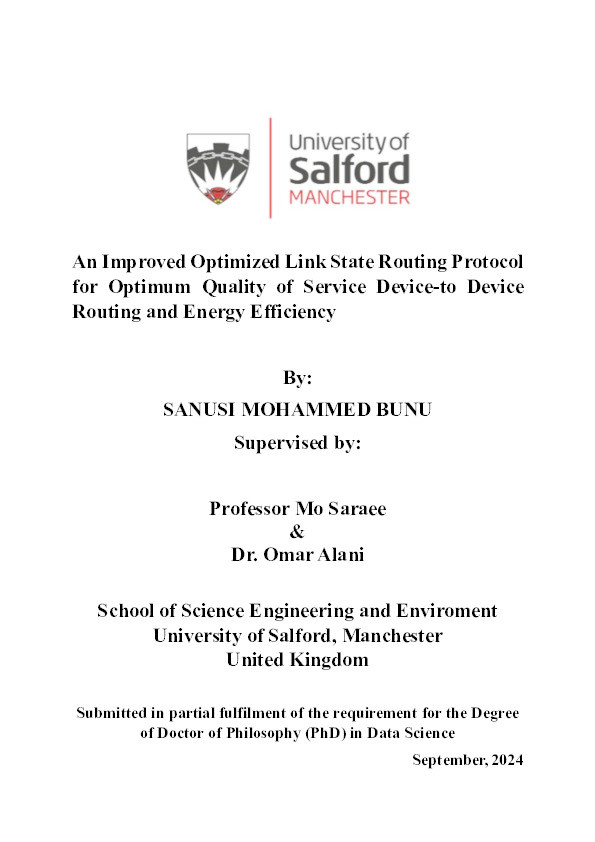 An Improved Optimized Link State Routing Protocol for Optimum Quality of Service Device-to Device Routing and Energy Efficiency Thumbnail