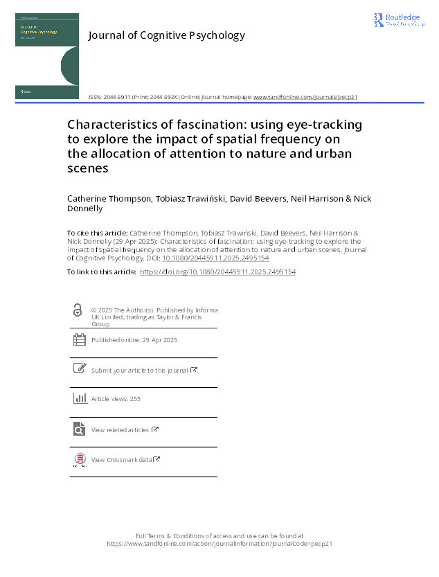 Characteristics of fascination: using eye-tracking to explore the impact of spatial frequency on the allocation of attention to nature and urban scenes Thumbnail