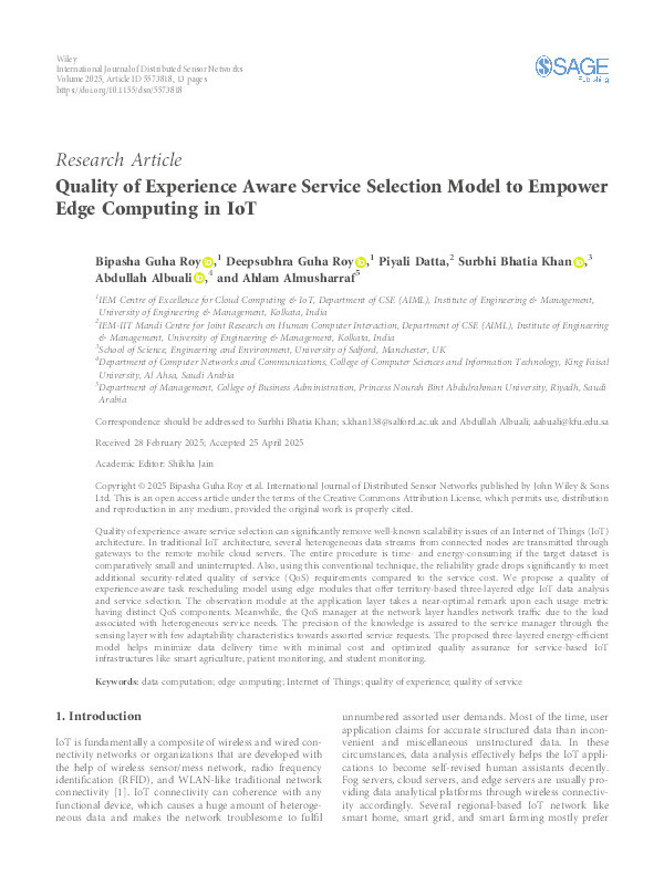 Quality of Experience Aware Service Selection Model to Empower Edge Computing in IoT Thumbnail