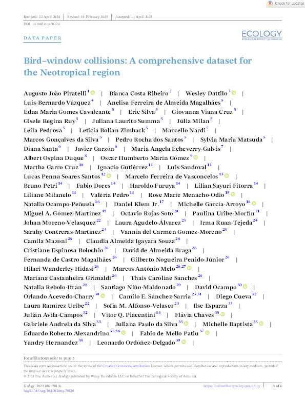 Bird–window collisions: A comprehensive dataset for the Neotropical region Thumbnail