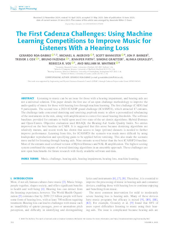 The First Cadenza Challenges: Using Machine Learning Competitions to Improve Music for Listeners With a Hearing Loss Thumbnail