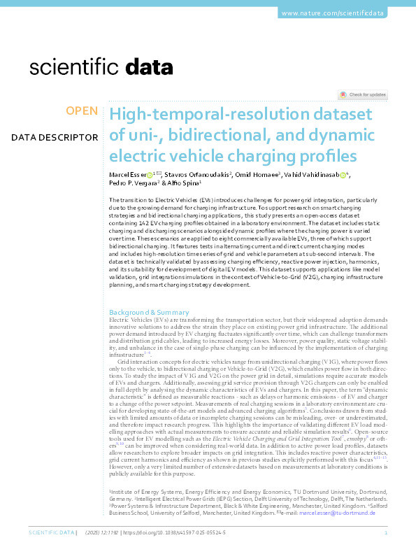 High-temporal-resolution dataset of uni-, bidirectional, and dynamic electric vehicle charging profiles Thumbnail