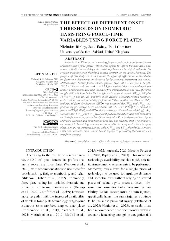 The effect of different onset thresholds on isometric hamstring force-time variables using force plates Thumbnail
