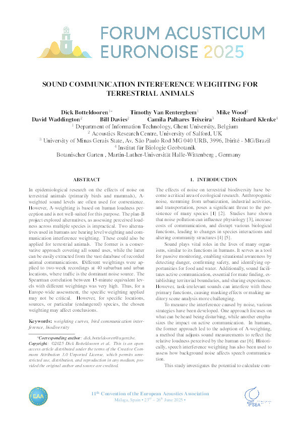 Sound communication interference weighting for terrestrial animals Thumbnail
